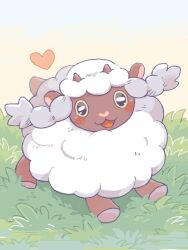 Rule 34 | blush, full body, gen 8 pokemon, gradient background, grass, happy, heart, looking at viewer, nintendo, no humans, oekaki, open mouth, pokemon, pokemon (creature), pokemon focus, solo, tansho, wooloo