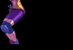 1girl akaga_hirotaka animated animated_gif arcana_heart ass blonde_hair blue_eyes blush demon_girl demon_wings earrings fangs female_focus fingerless_gloves gloves jewelry jumping lilica_felchenerow long_hair pointy_ears shiny_skin short_twintails smile solo spandex twintails wings zipper