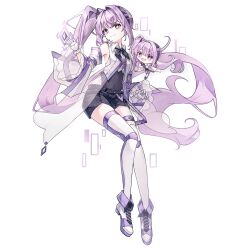 Rule 34 | 1girl, ai-chan (arcaea), arcaea, asymmetrical legwear, bare shoulders, black shorts, blush, character doll, chibi, closed mouth, collared shirt, covered navel, crystal, detached sleeves, diamond-shaped pupils, diamond (shape), doll, frilled sleeves, frills, gloves, hair intakes, hairband, hand up, highleg, highleg leotard, highres, leotard, leotard under clothes, long hair, looking at viewer, miyu (miy u1308), non-web source, open fly, purple eyes, purple hair, purple hairband, purple leotard, purple theme, see-through clothes, see-through skirt, shirt, shoes, short shorts, shorts, side ponytail, skirt, sleeveless, sleeveless shirt, smile, solo, striped clothes, striped thighhighs, symbol-shaped pupils, thigh strap, thighhighs, tongue, tongue out, uneven legwear, v, white gloves, white shirt, white shoes, white sleeves