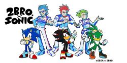 beard black_fur blue_fur blue_hair facial_hair feathers glasses gloves green_feathers green_hair jet_the_hawk looking_at_viewer official_art personification ponytail racing_suit red_fur red_hair sega shadow_the_hedgehog simple_background smile sonic_(series) sonic_racing:_crossworlds sonic_the_hedgehog two-tone_fur white_background white_gloves