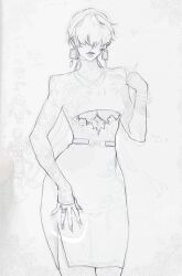 1girl belt breasts cleavage_cutout clothing_cutout curvy dress earrings female_focus floral_print flower huge_breasts jewelry large_breasts long_hair long_sleeves nail_polish pale_skin ponytail red_hair redeye_rei see-through_clothes shermie_(kof) the_king_of_fighters twintails