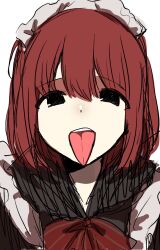 1girl artist_request black_eyes highres long_tongue maid red_hair short_hair tagme tongue