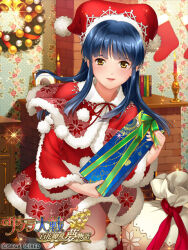1girl bell blunt_bangs blunt_ends blunt_sidelocks blush boots brick candle capelet chimney christmas christmas_ornaments christmas_stocking christmas_wreath collar commentary copyright_name copyright_notice english_text fire floral_print game_cg hat indoors jacket jester_cap lips logo long_sleeves mikoshiba_matsuri neck neck_ribbon official_art open_mouth picture_frame polka_dot pom_pom_(clothes) puffy_collar puffy_sleeves red_boots red_capelet red_jacket red_ribbon red_skirt red_sleeves ribbon rose_print sack santa_hat sega sidelocks skirt snowflake_print solo sparkle straight_hair table white_collar wreath yellow_eyes yuasa_tsugumi