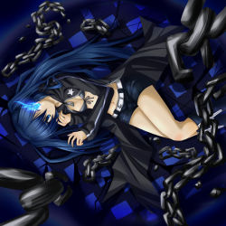 Rule 34 | 10s, 1girl, bad id, bad pixiv id, black rock shooter, black rock shooter (character), blue eyes, blue hair, chain, female focus, matching hair/eyes, sato toshiya, solo, toshiya, vocaloid