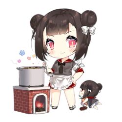 2girls apron armband artist_request black_necktie black_shoes blush blush_stickers brick brick_oven brown_dress carrot chibi closed_mouth cooking_fairy_(girls&#039;_frontline) cooking_pot double_bun dress fairy_(girls&#039;_frontline) fire firewood floating flower food footwear_ribbon full_body girls&#039;_frontline grey_shirt hair_bun hair_ribbon hand_on_own_hip heart holding holding_ladle ladle looking_at_viewer multiple_girls necktie no_socks official_art oven pleated_skirt red_sailor_collar red_skirt ribbon sailor_collar shirt shoes short_hair short_sleeves simple_background skirt slit_pupils smile soup soup_ladle standing third-party_source transparent_background waist_apron white_armband white_ribbon |_|