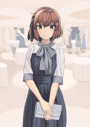 Rule 34 | 5girls, alternate costume, amatsukaze (kancolle), anchor symbol, ascot, bag, black ribbon, brown eyes, brown hair, clutch purse, dress, flower, grey ascot, grey dress, hair flower, hair ornament, hair ribbon, handbag, hatsukaze (kancolle), highres, kantai collection, looking at viewer, multiple girls, rensouhou-chan, ribbon, shimakaze (kancolle), smile, solo focus, table, tokitsukaze (kancolle), yuki 4040, yukikaze (kancolle), yukikaze kai ni (kancolle)