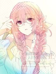 1girl alternate_costume bare_shoulders braid glasses hair_between_eyes jewelry long_hair looking_at_viewer necklace parted_lips pink_eyes pink_hair tsukishiro_yanagi twin_braids upper_body yamo_(sky2world) zenless_zone_zero