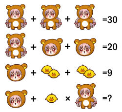 1girl animal_costume bear_costume blush_stickers bow commentary_request fujiwara_no_mokou hair_bow jokanhiyou kiiroitori long_hair math multi-tied_hair multiple_views pink_hair red_eyes rilakkuma san-x simple_background touhou white_background