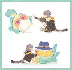 aventurine_(honkai:_star_rail) caelus_(honkai:_star_rail) highres honkai:_star_rail honkai_(series) leopard_boy okogemcya raccoon_boy snow_leopard_boy snow_leopard_ears snow_leopard_girl snow_leopard_tail stelle_(honkai:_star_rail) trailblazer&#039;s_hat_(honkai:_star_rail) trailblazer_(honkai:_star_rail)