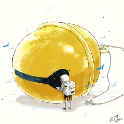 absurdres astronaut bell fish highres kazunoko_(kazunoko_zunoco) oversized_object sky space star_(sky) starry_sky string white_background