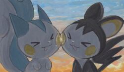 black_fur blue_fur creatures_(company) dietranch emolga game_freak gen_4_pokemon gen_5_pokemon highres nintendo no_humans pachirisu pokemon pokemon_(creature) two-tone_fur white_fur