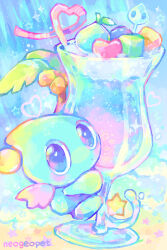 Rule 34 | 1other, berry, chao (sonic), colorful, commentary, creature, creature focus, cup, drinking glass, drinking straw, english commentary, food, gelatin, highres, jelly cube, looking at viewer, neogeopet, neutral chao, orb, other focus, palm tree, parfait, soda, solo, sonic (series), sparkle, star (symbol), tree, wings, yume kawaii