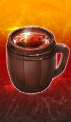chocolate commentary cup fate/grand_order fate_(series) food_focus lasengle mug no_humans official_art orange_background orange_theme tankard third-party_source