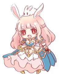 1girl animal animal_ears animal_on_head armor armored_boots armored_dress boots braid breasts chibi chibi_only cleavage commentary_request dress faulds full_body gauntlets half_up_braid long_hair looking_at_viewer lowres lunatic_(ragnarok_online) medium_breasts official_alternate_costume on_head open_mouth pink_hair pink_skirt pochiko_(poteko) rabbit rabbit_ears rabbit_girl rabbit_on_head ragnarok_online red_eyes royal_guard_(ragnarok_online) shrug_(clothing) simple_background skirt smile solo transparent_background