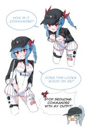 2girls :d absurdres anger_vein angry bent_over blue_hair blush bodysuit braid breasts chibi cleavage colphne_(girls&#039;_frontline_2) cosplay cross facepaint girls&#039;_frontline girls&#039;_frontline_2:_exilium gloves grabbing_own_breast green_eyes grin hair_between_eyes hair_ribbon hat highres hk416_(girls&#039;_frontline) hk416_(girls&#039;_frontline)_(cosplay) iron_cross klukai_(girls&#039;_frontline_2) klukai_(speed_star)_(girls&#039;_frontline_2) leaning_forward medium_breasts medium_hair multiple_girls open_mouth red_eyes red_ribbon ribbon risu_(risu028) seductive_smile small_breasts smile smug solo solo_focus teardrop teasing thigh_strap white_bodysuit white_hair