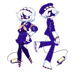 1boy 1girl glitch_productions hat mecha murder_drones n_(murder_drones) no_humans robot school_uniform skirt tail v_(murder_drones) white_hair