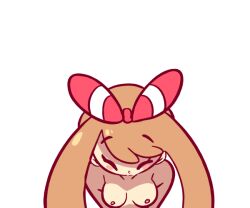 1girl alternate_breast_size animated animated_gif blue_eyes blush bouncing_breasts breasts brown_hair creatures_(company) diives game_freak large_breasts looking_at_viewer may_(pokemon) nintendo nipples nude one_eye_closed open_mouth pokemon pokemon_oras smile solo