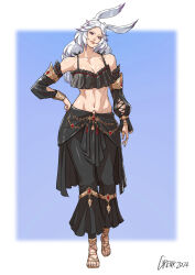 1girl 2024 absurdres animal_ears artist_name border breasts cirenk cleavage commentary commission detached_sleeves english_commentary highres long_hair midriff navel original rabbit_ears rabbit_girl solo toes white_border