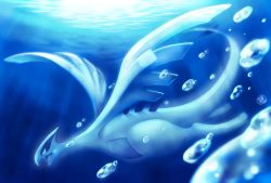 air_bubble bubble commentary_request creatures_(company) fangs from_side game_freak gen_2_pokemon highres legendary_pokemon light_beam lugia nintendo no_humans okowa_0141 open_mouth pokemon pokemon_(creature) signature solo toes tongue underwater water_surface
