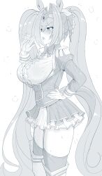 animal_ears borghestbot breasts daiwa_scarlet_(umamusume) garter_straps horse_ears horse_tail large_breasts long_hair shirt skirt sweat tail thighhighs twintails umamusume