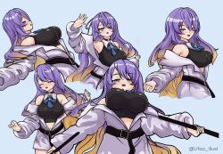 Rule 34 | breasts, highres, hololive, hololive indonesia, jacket, large breasts, lifaa illust, moona hoshinova, naughty face, open clothes, open jacket, purple hair, smile, virtual youtuber