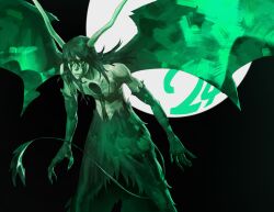 1boy absurdres arms_at_sides arrancar bat_wings black_background black_fur black_hair bleach body_fur closed_mouth colored_sclera colored_skin completely_nude deltoids expressionless facial_mark feet_out_of_frame fingernails full_moon green_sclera green_theme hair_between_eyes hair_over_shoulder hieumay highres hole_in_chest hole_on_body horns oversized_wings leaning_forward long_hair long_horns looking_to_the_side male_focus moon nude number_background open_hand pectorals resurreccion sharp_fingernails skinny solo standing tail toned topless_male ulquiorra_cifer white_skin wings yellow_eyes