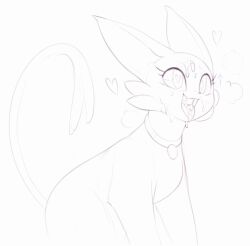:3 animal_collar animal_focus animal_sexualization breath collar cum cum_in_mouth cum_on_body cum_on_tongue espeon facial fangs forehead_jewel forked_tail gen_2_pokemon greyscale happy heart heart-shaped_pupils kekitopu looking_afar monochrome nintendo no_humans open_mouth pokemon pokemon_(creature) simple_background sketch smile solo symbol-shaped_pupils tail white_background wide-eyed