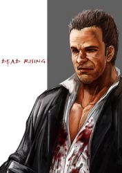1boy blood brown_hair capcom dead_rising frank_west male_focus realistic sachito solo white_background
