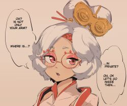 absurdres blush cafin english_text glasses highres nintendo purah red_eyes sheikah speech_bubble the_legend_of_zelda the_legend_of_zelda:_tears_of_the_kingdom white_hair