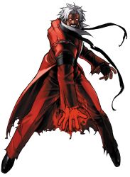 Rule 34 | 1boy, absurdres, angry, armband, capcom vs snk 2, clenched teeth, dark persona, energy, facial hair, fighting stance, formal clothes, game cg, glowing, glowing hand, god rugal, highres, legs apart, male focus, mustache, nishimura kinu, non-web source, official art, red eyes, red suit, rugal bernstein, shirt, snk, suit, teeth, the king of fighters, torn clothes, torn shirt, tuxedo, white hair