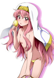 1girl basket blush cosplay female_focus flat_chest food fruit habit holding holding_food holding_fruit lemon loli long_hair louise_francoise_le_blanc_de_la_valliere nipples open_mouth panties pink_eyes pink_hair solo topless_female underwear underwear_only yellow_panties youkan zero_no_tsukaima