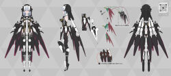 Rule 34 | 1girl, arms at sides, backless outfit, breasts, flat color, from behind, from side, grey hair, high heels, highres, horns, large breasts, mecha musume, mechanical horns, mechanical wings, multiple views, nun, original, purple eyes, qr code, reference sheet, tom-neko (zamudo akiyuki), underboob, veil, wings