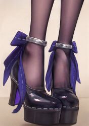 1girl ai-assisted black_pantyhose black_shoes brown_background feet feet_only foot_focus footwear_focus high_heels highres pantyhose platform_heels poki_(j0ch3fvj6nd) shadow shoes solo strappy_heels toe_cleavage vivian_(zenless_zone_zero) zenless_zone_zero