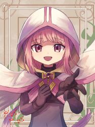 1girl blunt_bangs cape highres hood hooded_cape long_hair looking_at_viewer magia_record:_mahou_shoujo_madoka_magica_gaiden magical_girl mahou_shoujo_madoka_magica plusplushm reaching reaching_towards_viewer sidelocks solo straight-on tamaki_iroha very_long_hair
