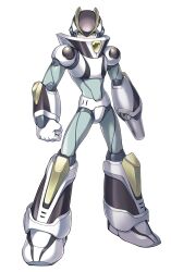 Rule 34 | 1boy, arm cannon, armor, artist request, character name, forehead jewel, full body, green eyes, helmet, male focus, mega man (series), mega man x8, mega man x (series), neutral armor x (mega man), solo, weapon, white armor, white background, white helmet, x (mega man)