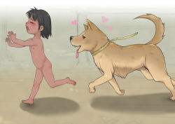 1girl blush breasts dog flat_chest j7w j7w_village loli nude running small_breasts tagme