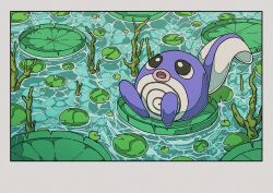 Rule 34 | animal focus, day, gen 1 pokemon, highres, lily pad, nintendo, no humans, onamuzi illust, open mouth, outdoors, plant, pokemon, pokemon (creature), pokemon focus, poliwag, pond, tail, water