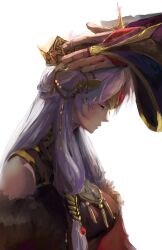 1girl absurdres bridal_gauntlets commentary_request coronation crown fire_emblem fire_emblem:_radiant_dawn highres holding holding_crown long_hair micaiah_(fire_emblem) micaiah_(radiant_queen)_(fire_emblem) nanashi_kuno nintendo painterly signature solo_focus white_background