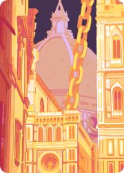 architecture building castle chain commentary dome european_architecture gold_chain gothic_architecture homestuck night no_humans purple_sky ragnarozzy rose_window rounded_corners scenery sky spire steeple symbol-only_commentary tower yellow_theme