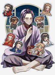 5boys 5girls asebi_(yatagarasu_series) barefoot black_hair brown_eyes brown_hair chibi eating food fruit fujinami_(yatagarasu_series) green_eyes hamayu_(yatagarasu_series) highres karasu_wa_aruji_wo_erabanai kutuki mandarin_orange masuho_no_susuki multiple_boys multiple_girls natsuka_(yatagarasu_series) natsukihiko_(karasu_wa_aruji_wo_erabanai) shiratama_(yatagarasu_series) sitting sumio_(yatagarasu_series) wakamiya_(yatagarasu_series) yellow_eyes yukiya_(yatagarasu_series)