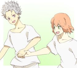 1boy 1girl artist_request fana_(black_clover) green_eyes grey_hair mars_(black_clover) pink_hair purple_eyes short_hair smile