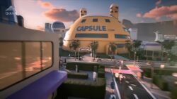 ad animated audible_speech baseball_cap black_hair black_jacket blue_shirt blue_sky bridge building capsule_corp child clock clothes_writing dragon_ball dragon_ball_(object) earth_(planet) english_audio english_text glasses hat helmet highres holding indoors jacket kame_house kamehameha_(dragon_ball) keffiyeh kingdom_centre lamp logo long_hair long_sleeves news newscaster orange_helmet orange_pants pants people photo_(medium) photo_(object) planet pool roller_coaster saudi_arabia screaming shenron_(dragon_ball) shirt short_hair sky sound subtitled table_lamp tagme television television_stand thobe toei_animation tree umbrella video white_shirt