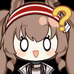 1girl ? angelina_(arknights) animal_ears animated animated_gif arknights black_choker blush brown_hair chinese_commentary choker chunye_haruya coat commentary_request dot_nose earpiece fox_ears hair_between_eyes hairband infection_monitor_(arknights) jacket long_hair looking_at_viewer lowres material_growth open_clothes open_coat open_jacket oripathy_lesion_(arknights) red_hairband red_jacket second-party_source solid_oval_eyes solo striped_clothes striped_hairband transparent_background twintails two-tone_hairband white_coat white_eyes