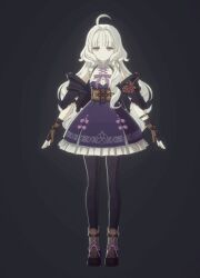 3d ahoge animated animated_gif boots fingerless_gloves gloves grey_hair jiwoohan mabinogi pantyhose purple_ribbon ribbon rowan_(mabinogi) sleeveless yellow_eyes