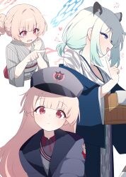 Rule 34 | 2girls, absurdres, animal ears, blue archive, dress, gown, green hair, hagoonha, halo, highres, multiple girls, nodoka (blue archive), nodoka (hot spring) (blue archive), official alternate costume, official alternate hairstyle, pink hair, purple eyes, purple halo, red eyes, red halo, shigure (blue archive), shigure (hot spring) (blue archive), simple background, weasel ears, weasel girl, white background