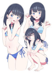 Rule 34 | 1girl, absurdres, bikini, black hair, blue bikini, blue eyes, blush, breasts, gridman (character), gridman universe, gridman universe (film), highres, long hair, looking at viewer, necktie, official alternate costume, sho (shoshos 8888), simple background, small breasts, smile, solo, ssss.gridman, string bikini, swimsuit, takarada rikka, thighs