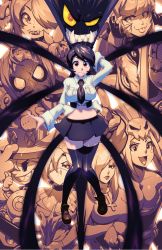 6+girls :p avery_(skullgirls) black_hair black_legwear breasts cerebella_(skullgirls) choker cleavage colored_sclera cross disembodied_head double_(skullgirls) everyone eyepatch closed_eyes fangs filia_(skullgirls) fingerless_gloves gloves hair_over_one_eye hat highres inverted_cross large_breasts lenny_the_bomb leviathan_(skullgirls) lips living_clothes living_hair loafers long_hair looking_at_viewer mask midriff mouth_mask ms._fortune_(skullgirls) multiple_girls nail_polish navel necktie nurse nurse_cap official_art outstretched_arms painwheel_(skullgirls) parasoul_(skullgirls) partially_colored peacock_(skullgirls) pigeon-toed red_eyes robaato samson_(skullgirls) school_uniform sharp_teeth shoes short_hair skirt skullgirls smile solo_focus squigly_(skullgirls) stitched_mouth stitches surgical_mask sweater teeth thighhighs tongue tongue_out top_hat turtleneck valentine_(skullgirls) vice-versa_(skullgirls) yellow_sclera zettai_ryouiki zombie