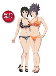 Rule 34 | 2girls, bikini, black hair, breasts, cleavage, front-tie bikini top, front-tie top, high heels, large breasts, leozurcxxx, mitarashi anko, multiple girls, naruto (series), naruto shippuuden, navel, open mouth, shizune (naruto), short hair, side-tie bikini bottom, sunglasses, sunglasses on head, swimsuit, toes, transparent background