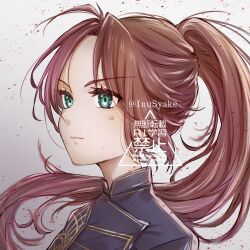 1girl clair_obscur:_expedition_33 colored_eyelashes green_eyes highres long_hair maelle_(clair_obscur:_expedition_33) ponytail red_hair solo upper_body user_ddcz2442