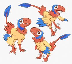 animal_focus archen beak claws creatures_(company) dinosaur feathers full_body game_freak gen_5_pokemon highres june_buns nintendo no_humans open_mouth pokemon pokemon_(creature) simple_background smile standing teeth white_background